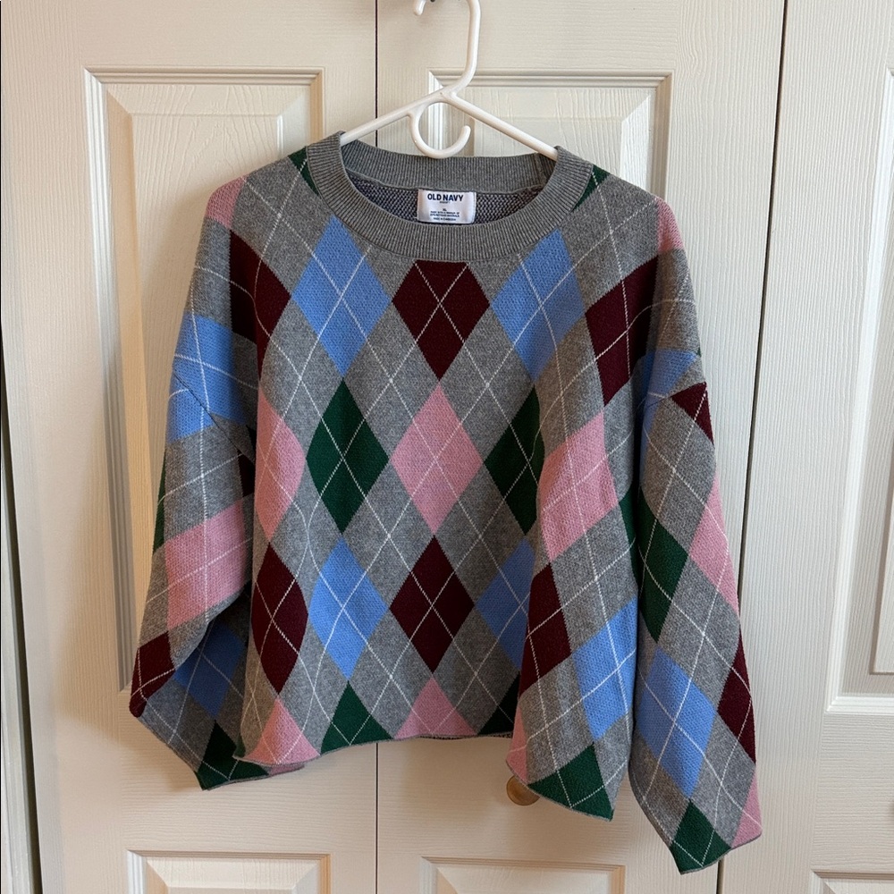 Old Navy Argyle Sweater in Gray, Blue, Pink, and Burgundy